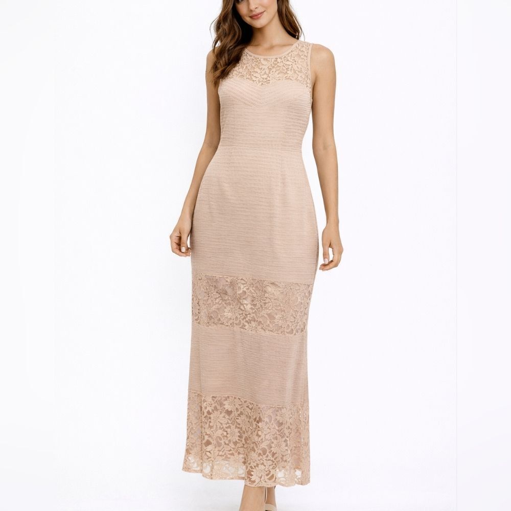 Candalite Cream Ribbed and Lace Sleeveless Cocktail Dress Size Large